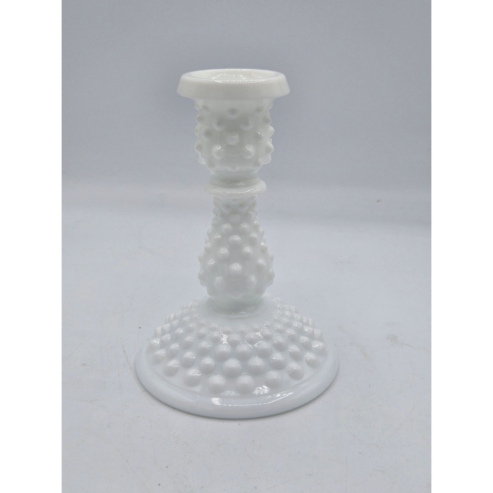 Vintage White Milk Glass Hobnail Candlestick